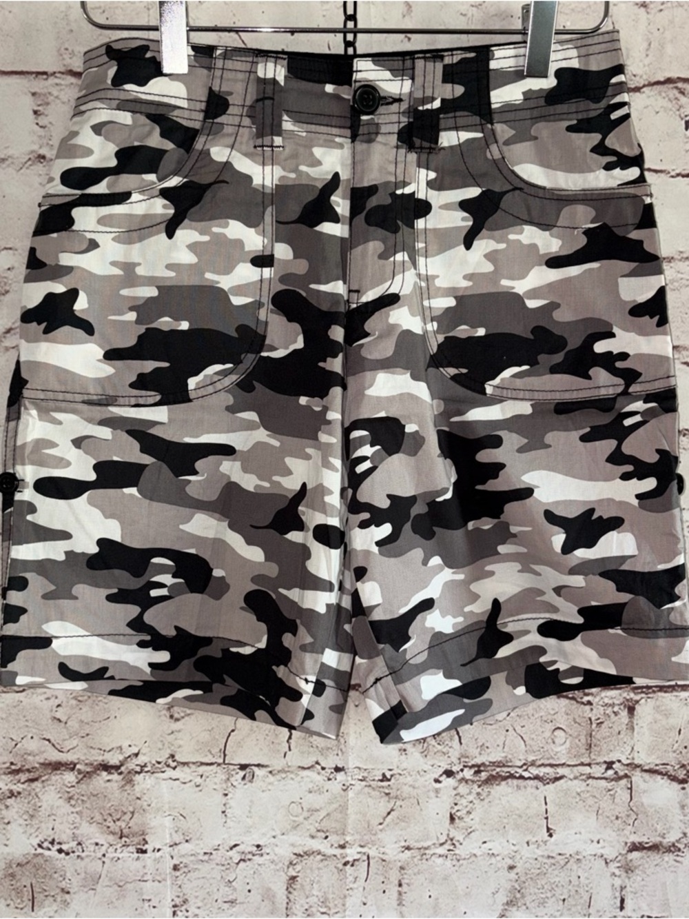 Just Be Women's Camouflage Bermuda Shorts - Black/Gray/White